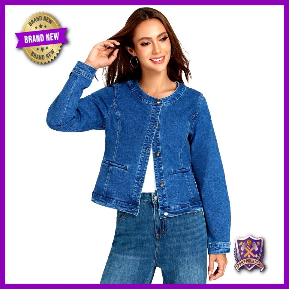 Cropped Denim Jacket Slim Stretch Collarless Jean Shacket Y2K Chic Casual Wear